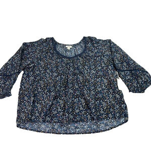 ANA A New Approach Blouse Rowan Floral Navy Balloon Sleeve Lace Trims Boho